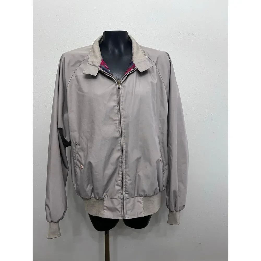 Vintage Field & Stream Jacket Mens XL Tan Gray Plaid Lined Harrington‎ Coat 90s
